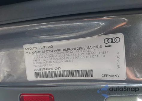 2018 Audi A4 2.0T Premium/2.0T Tech Premium z USA, uszkodzony, nr VIN WAUENAF40JN010083